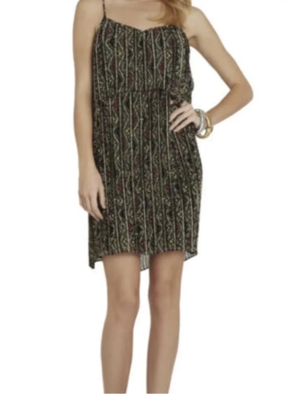 BCBGeneration Tribal Print Pleated Flounce Mini Dress - L